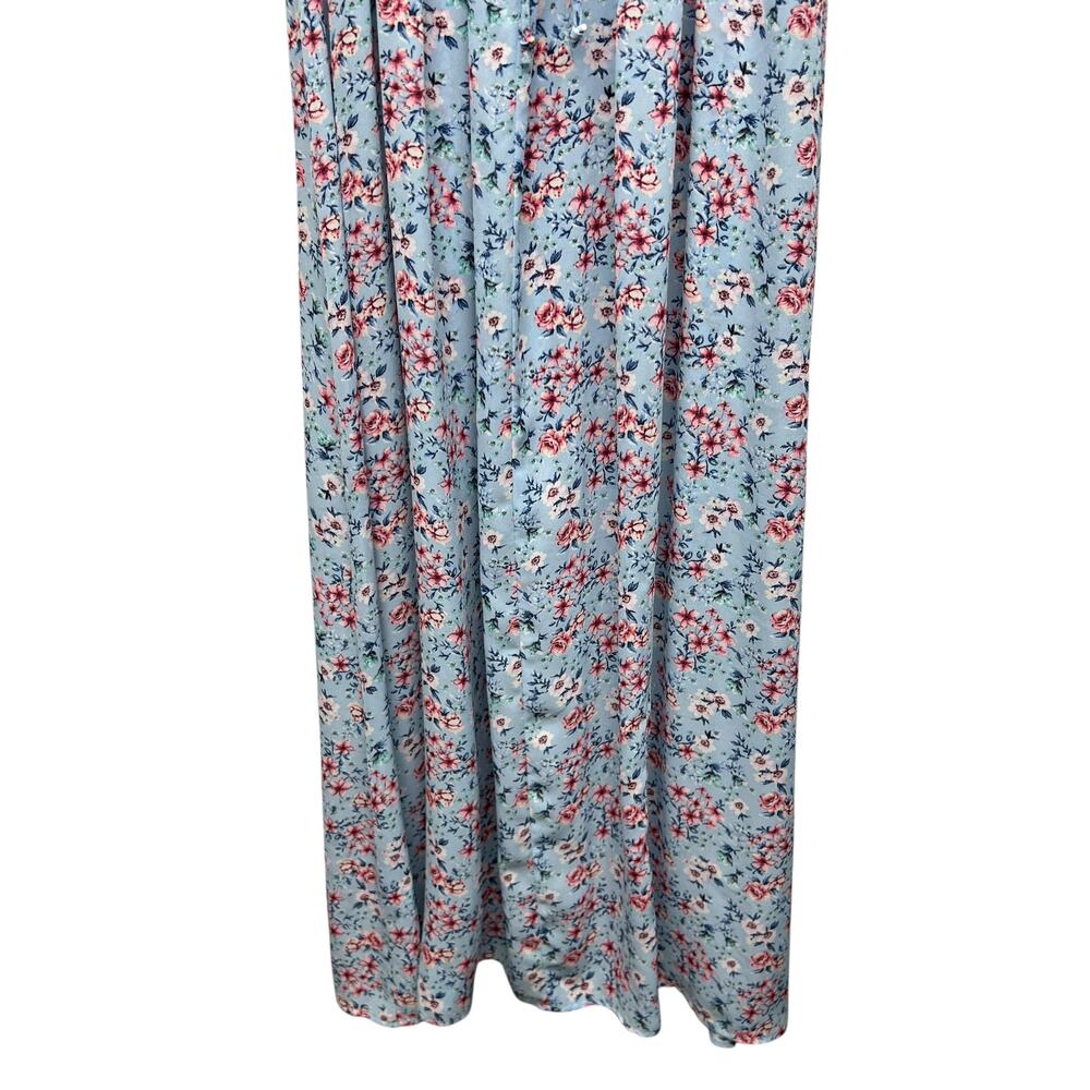 Pie In The Sky Smocked Lace Up Puff Sleeve Floral Maxi Dress M Cottage Prairie - Picture 10 of 15